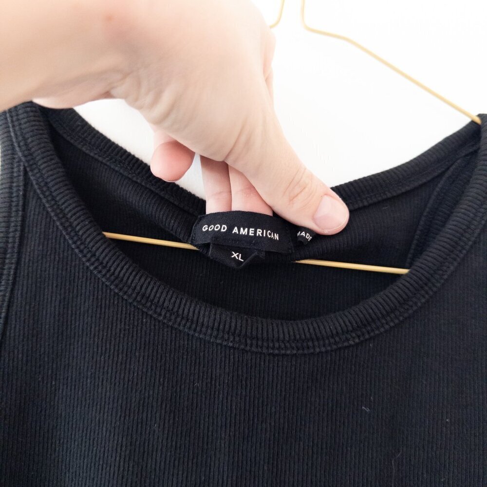 Good American Micro Rib Crewneck Tank in Black, Size XL - Picture 8 of 9